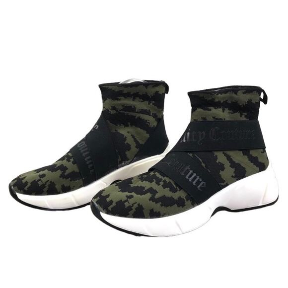 JUICY COUTURE Knit Sneaker Women 8.5 Ariella Khaki Gorpcore Grunge Outdoor Boho - Picture 1 of 12